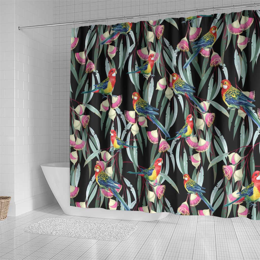Eastern Rosella Australia Shower Curtain Eucalyptus Blossom Seamless Style - Aussie Hoodie