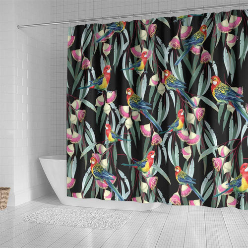 Eastern Rosella Australia Shower Curtain Eucalyptus Blossom Seamless Style - Aussie Hoodie