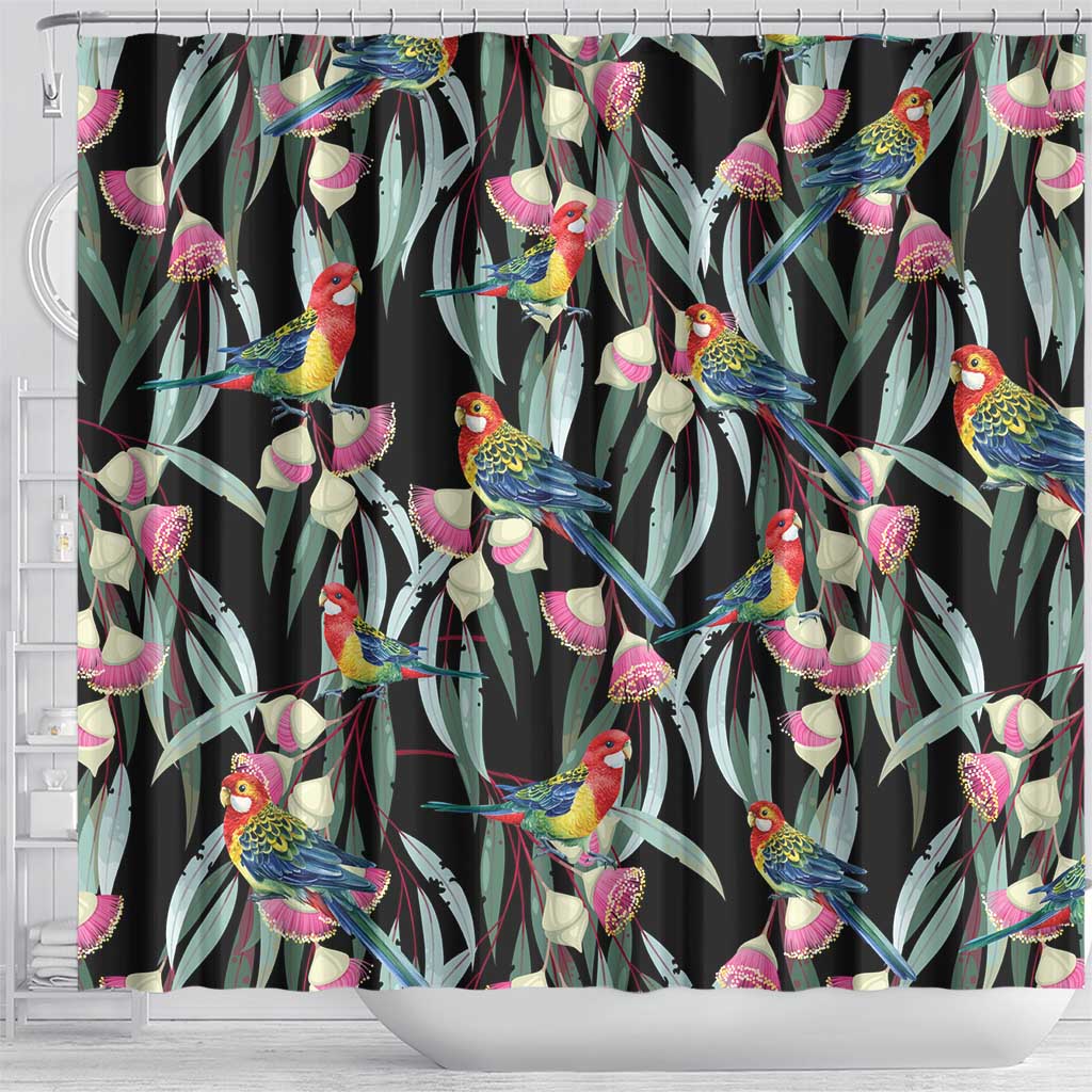 Eastern Rosella Australia Shower Curtain Eucalyptus Blossom Seamless Style - Aussie Hoodie