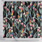 Eastern Rosella Australia Shower Curtain Eucalyptus Blossom Seamless Style - Aussie Hoodie