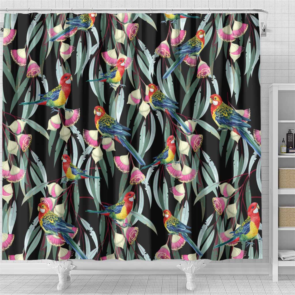 Eastern Rosella Australia Shower Curtain Eucalyptus Blossom Seamless Style - Aussie Hoodie