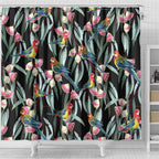 Eastern Rosella Australia Shower Curtain Eucalyptus Blossom Seamless Style - Aussie Hoodie