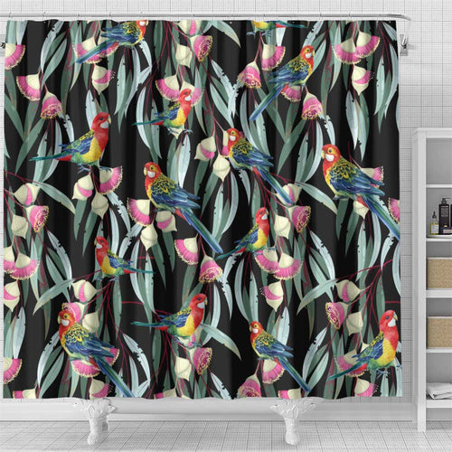 Eastern Rosella Australia Shower Curtain Eucalyptus Blossom Seamless Style - Aussie Hoodie