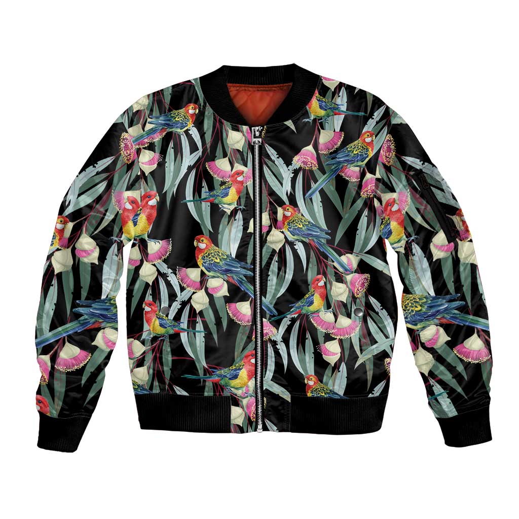 Eastern Rosella Australia Sleeve Zip Bomber Jacket Eucalyptus Blossom Seamless Style - Aussie Hoodie