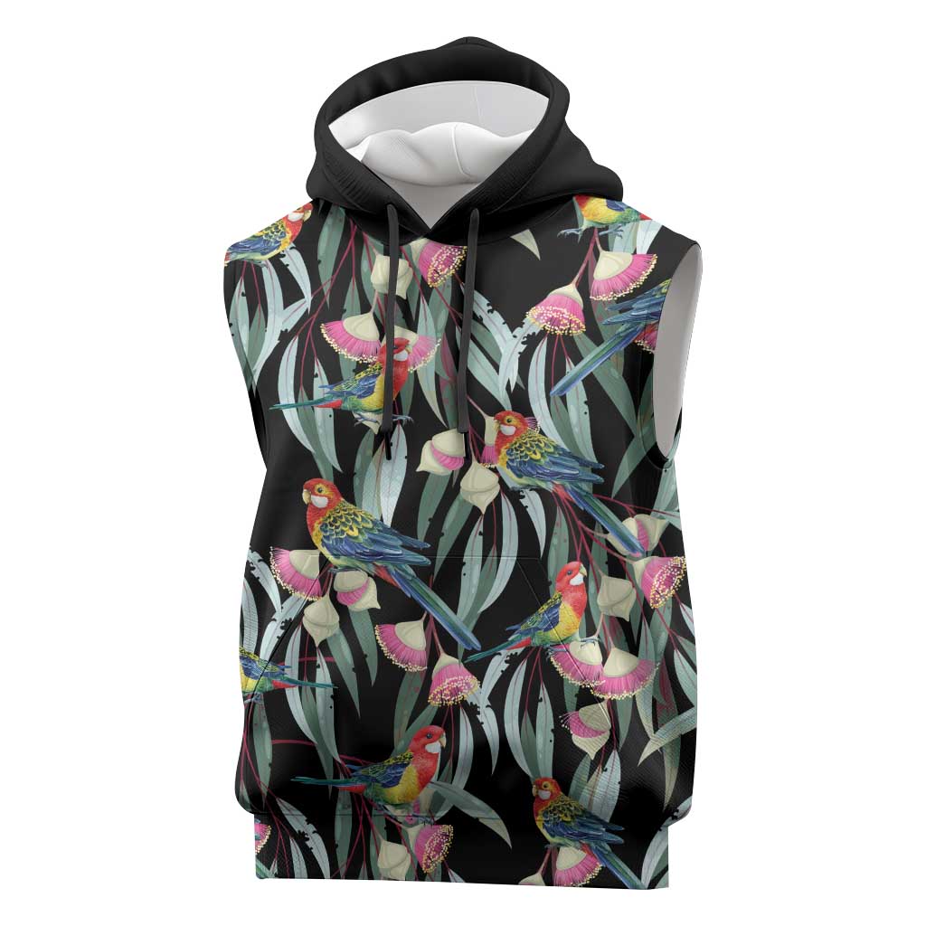 Eastern Rosella Australia Sleeveless Hoodie Eucalyptus Blossom Seamless Style - Aussie Hoodie