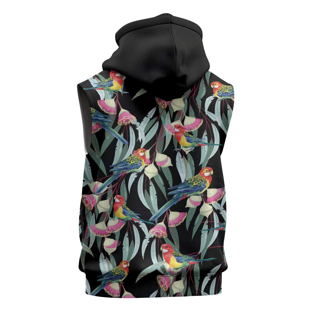 Eastern Rosella Australia Sleeveless Hoodie Eucalyptus Blossom Seamless Style - Aussie Hoodie