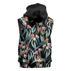 Eastern Rosella Australia Sleeveless Hoodie Eucalyptus Blossom Seamless Style - Aussie Hoodie