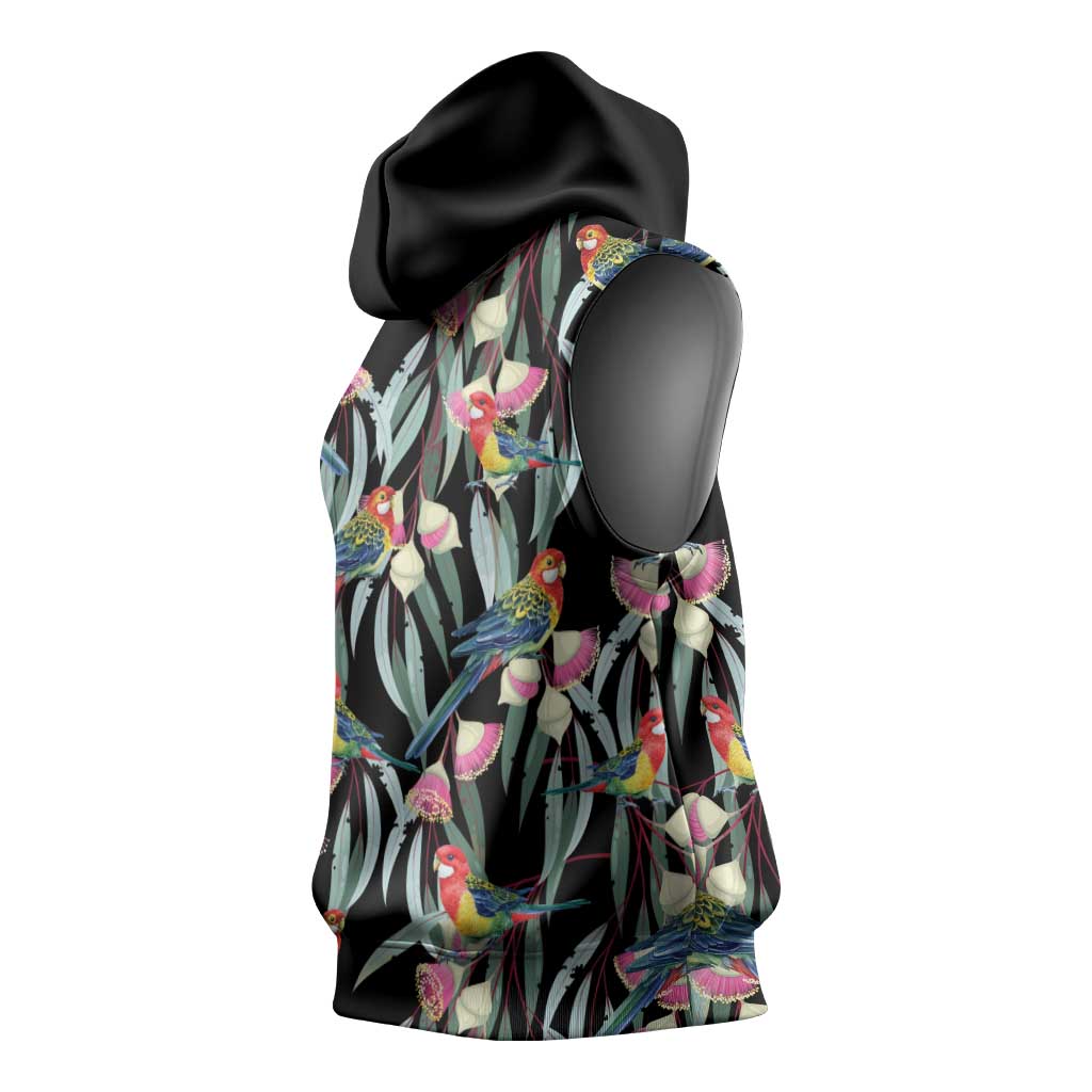 Eastern Rosella Australia Sleeveless Hoodie Eucalyptus Blossom Seamless Style - Aussie Hoodie