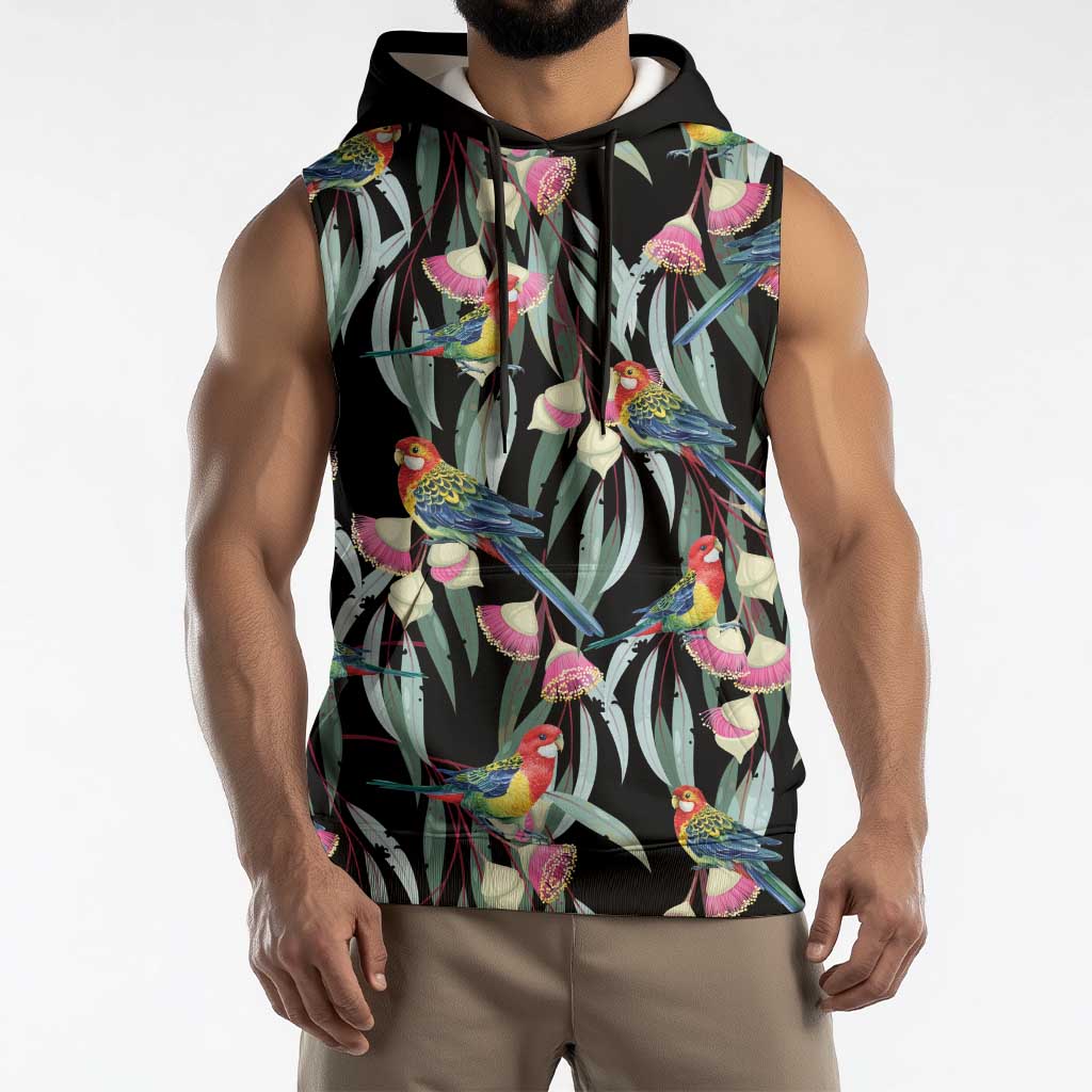 Eastern Rosella Australia Sleeveless Hoodie Eucalyptus Blossom Seamless Style - Aussie Hoodie