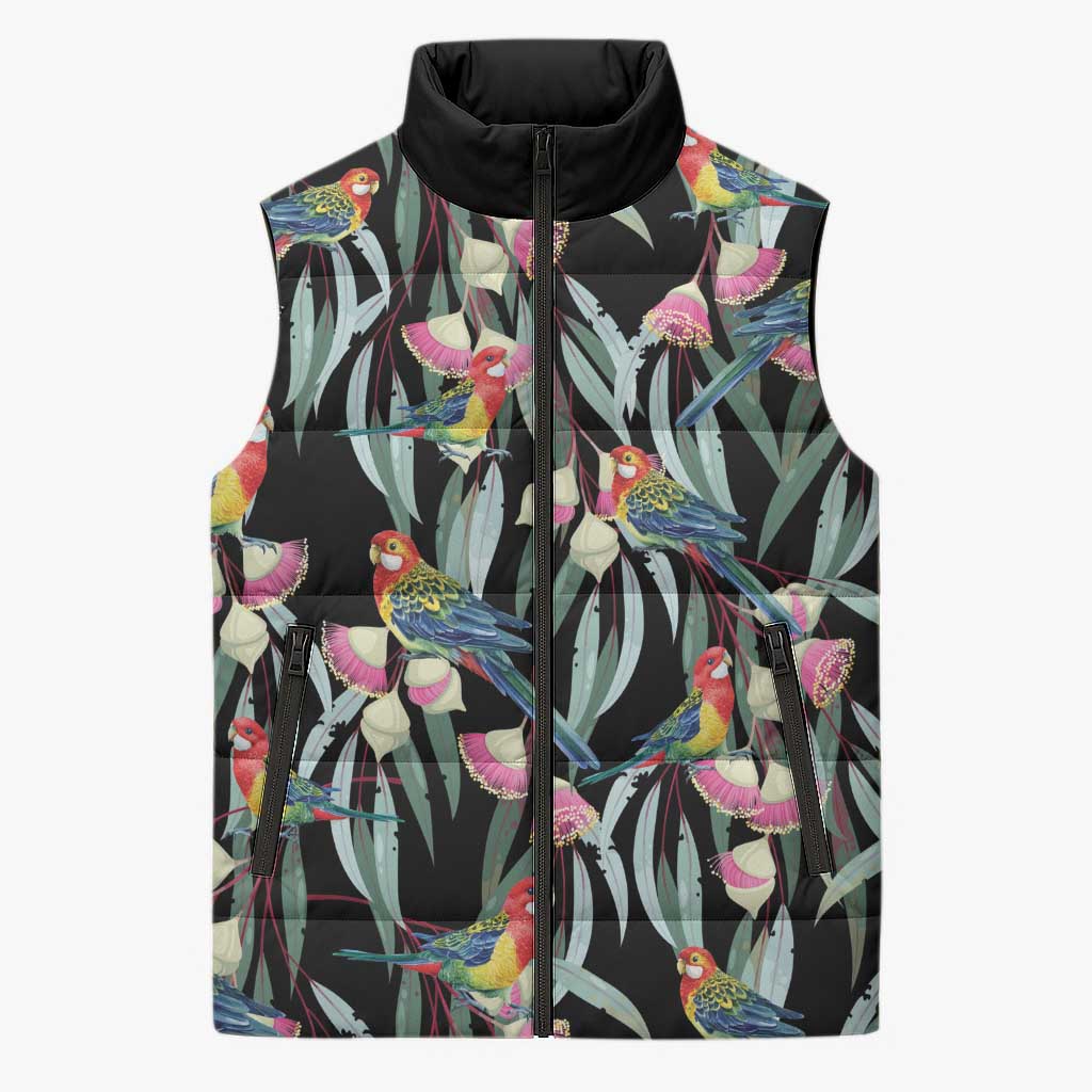 Eastern Rosella Australia Sleeveless Puffer Jacket Eucalyptus Blossom Seamless Style - Aussie Hoodie