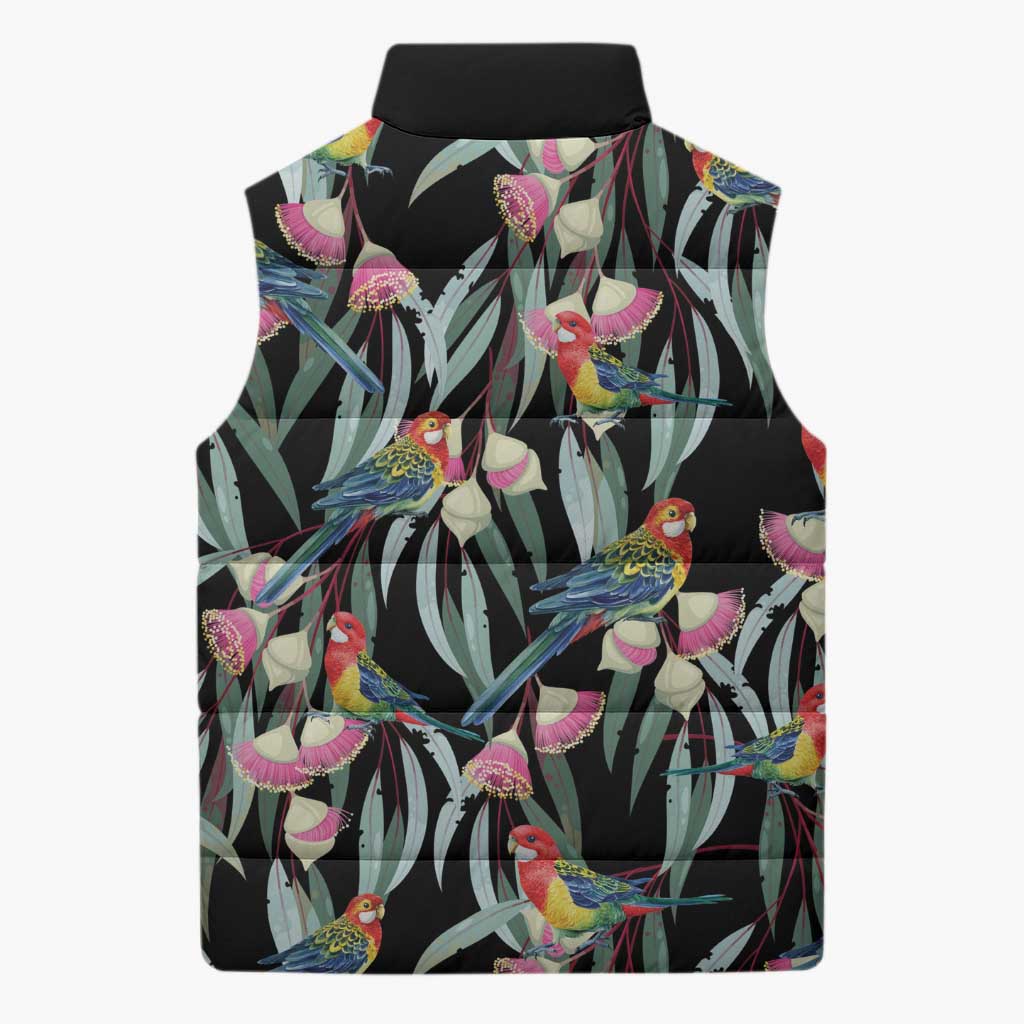 Eastern Rosella Australia Sleeveless Puffer Jacket Eucalyptus Blossom Seamless Style - Aussie Hoodie