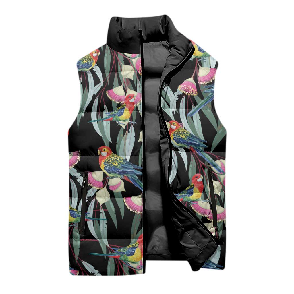 Eastern Rosella Australia Sleeveless Puffer Jacket Eucalyptus Blossom Seamless Style - Aussie Hoodie