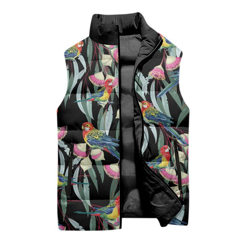 Eastern Rosella Australia Sleeveless Puffer Jacket Eucalyptus Blossom Seamless Style - Aussie Hoodie
