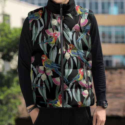 Eastern Rosella Australia Sleeveless Puffer Jacket Eucalyptus Blossom Seamless Style - Aussie Hoodie