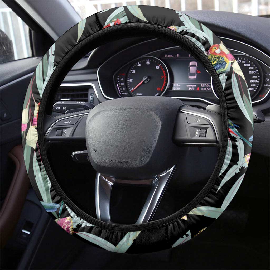 Eastern Rosella Australia Steering Wheel Cover Eucalyptus Blossom Seamless Style - Aussie Hoodie