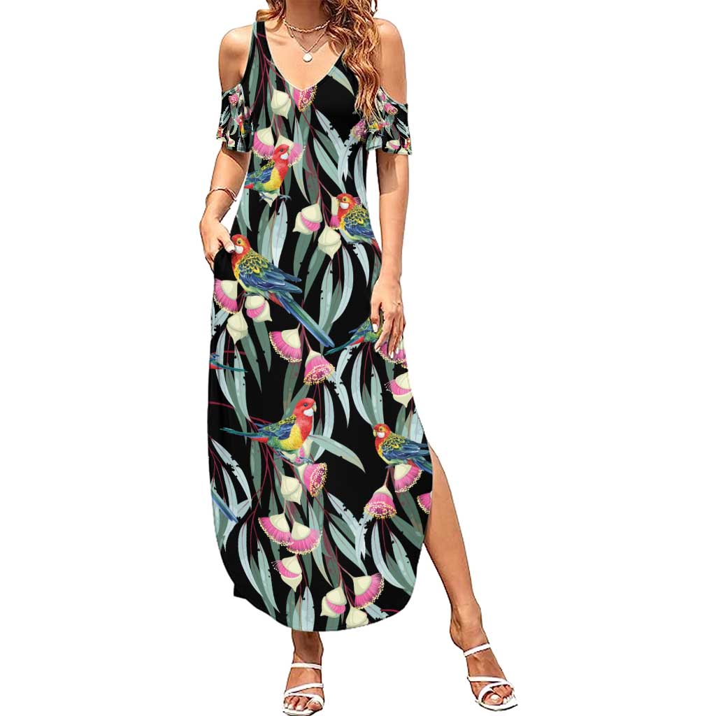 Eastern Rosella Australia Summer Maxi Dress Eucalyptus Blossom Seamless Style - Aussie Hoodie