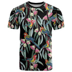 Eastern Rosella Australia T Shirt Eucalyptus Blossom Seamless Style - Aussie Hoodie