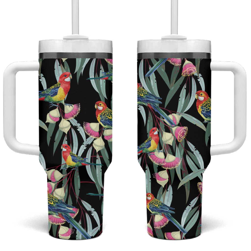 Eastern Rosella Australia Tumbler With Handle Eucalyptus Blossom Seamless Style - Aussie Hoodie