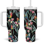 Eastern Rosella Australia Tumbler With Handle Eucalyptus Blossom Seamless Style - Aussie Hoodie