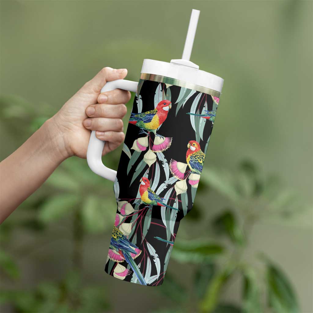 Eastern Rosella Australia Tumbler With Handle Eucalyptus Blossom Seamless Style - Aussie Hoodie