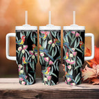 Eastern Rosella Australia Tumbler With Handle Eucalyptus Blossom Seamless Style - Aussie Hoodie
