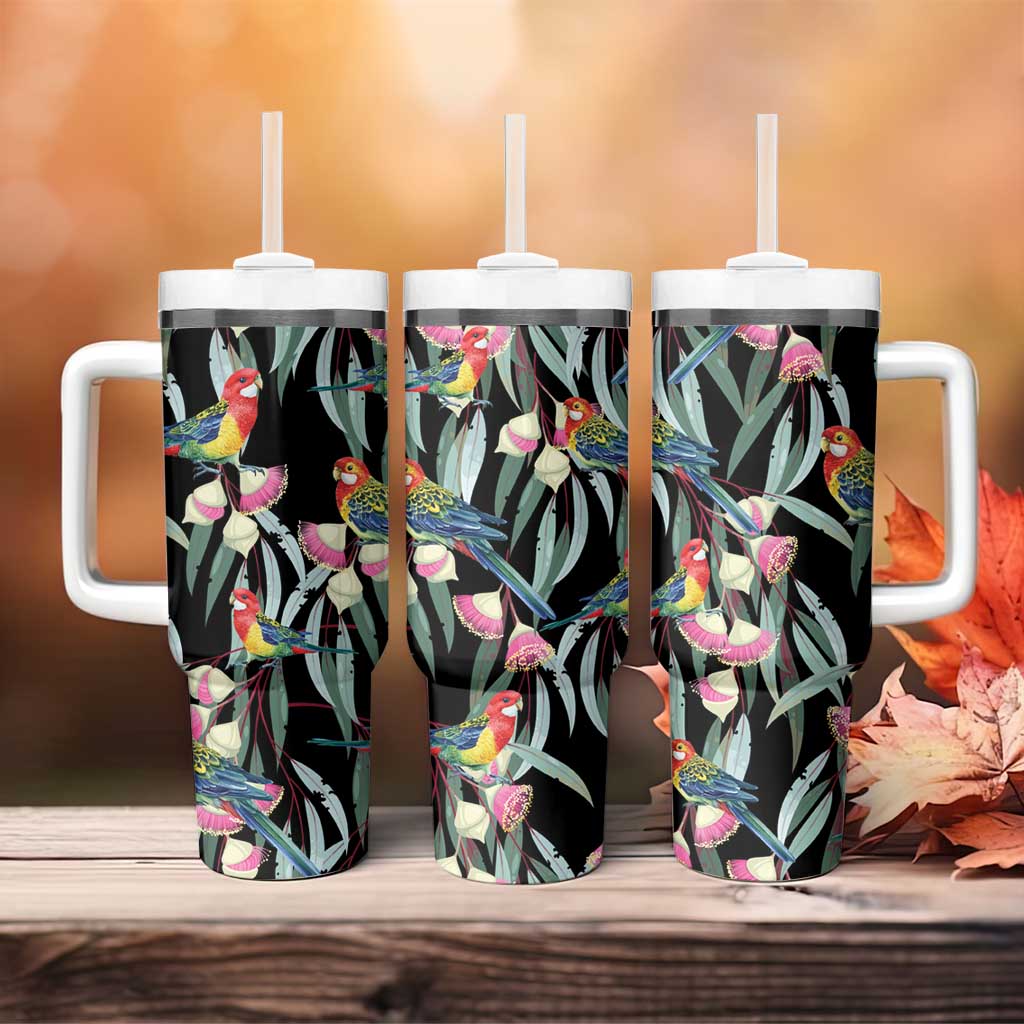 Eastern Rosella Australia Tumbler With Handle Eucalyptus Blossom Seamless Style - Aussie Hoodie