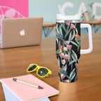 Eastern Rosella Australia Tumbler With Handle Eucalyptus Blossom Seamless Style - Aussie Hoodie