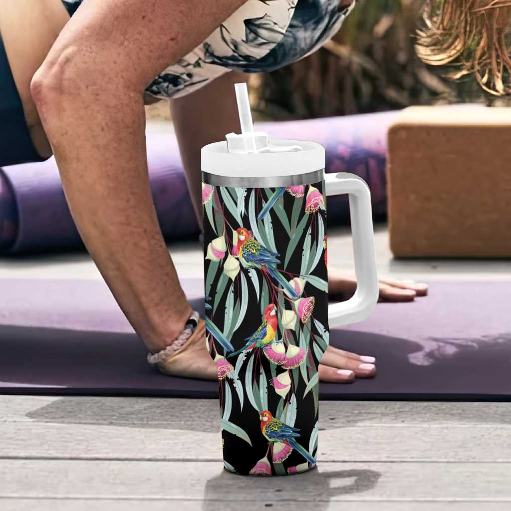 Eastern Rosella Australia Tumbler With Handle Eucalyptus Blossom Seamless Style - Aussie Hoodie