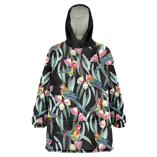 Eastern Rosella Australia Wearable Blanket Hoodie Eucalyptus Blossom Seamless Style - Aussie Hoodie