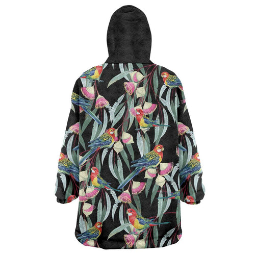 Eastern Rosella Australia Wearable Blanket Hoodie Eucalyptus Blossom Seamless Style - Aussie Hoodie