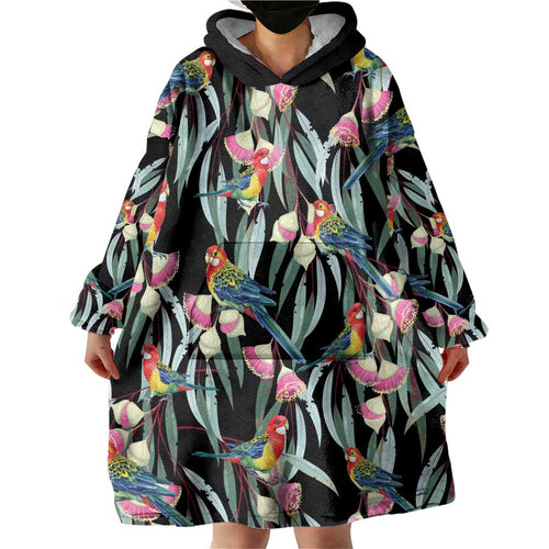 Eastern Rosella Australia Wearable Blanket Hoodie Eucalyptus Blossom Seamless Style - Aussie Hoodie