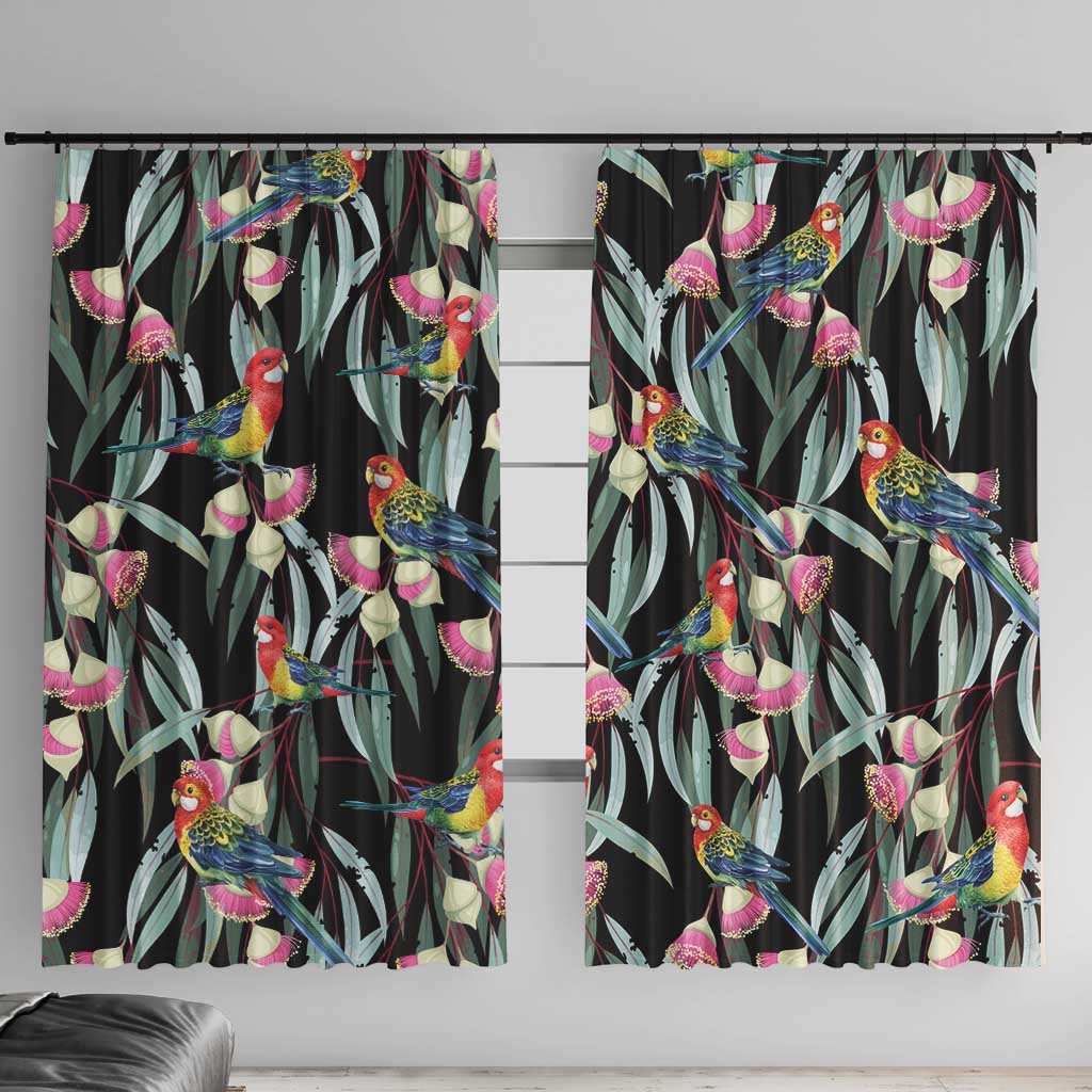 Eastern Rosella Australia Window Curtain Eucalyptus Blossom Seamless Style - Aussie Hoodie