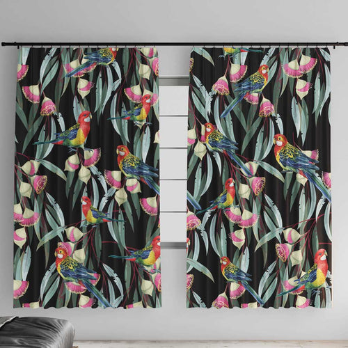Eastern Rosella Australia Window Curtain Eucalyptus Blossom Seamless Style - Aussie Hoodie