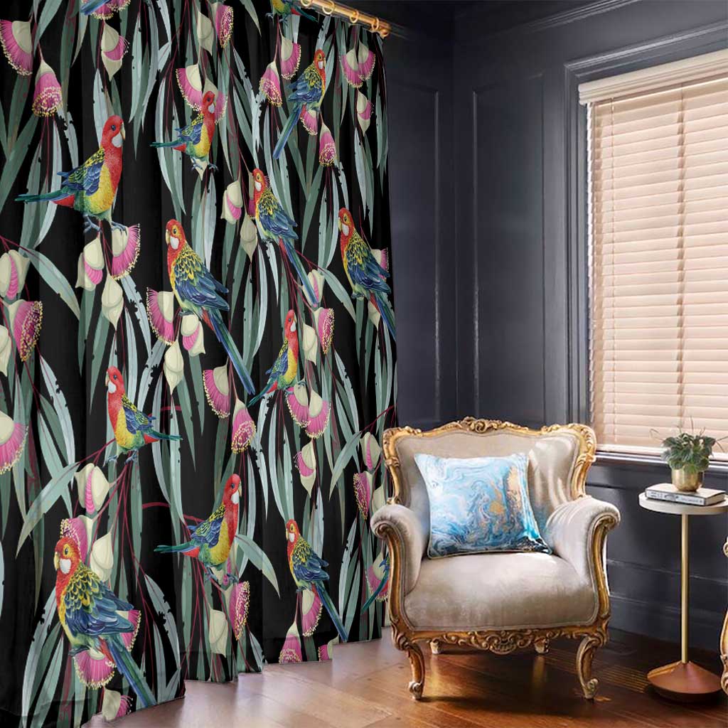 Eastern Rosella Australia Window Curtain Eucalyptus Blossom Seamless Style - Aussie Hoodie