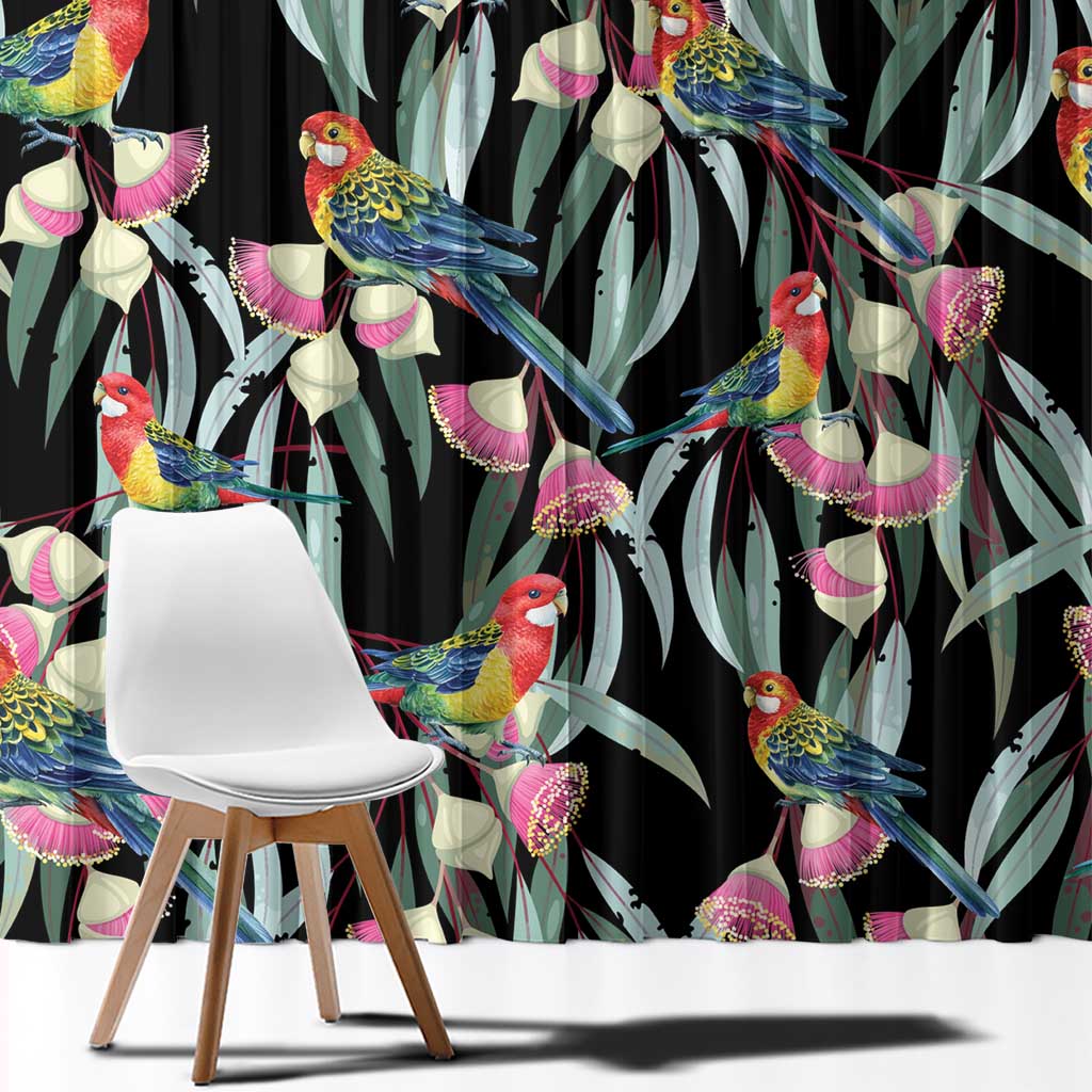 Eastern Rosella Australia Window Curtain Eucalyptus Blossom Seamless Style - Aussie Hoodie