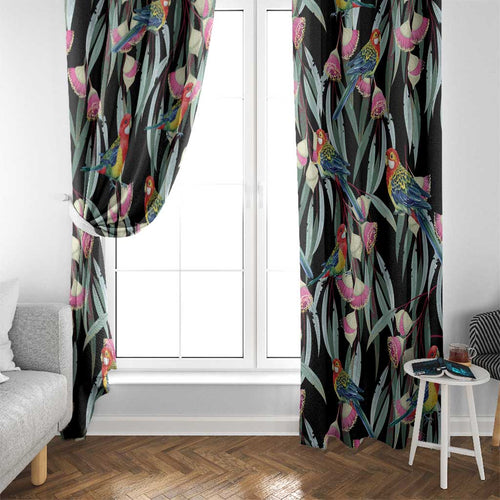 Eastern Rosella Australia Window Curtain Eucalyptus Blossom Seamless Style - Aussie Hoodie