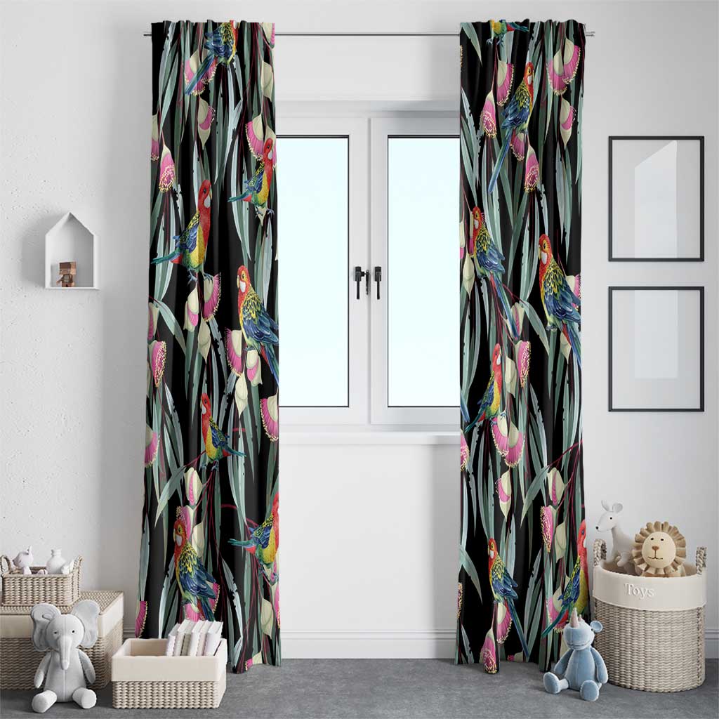 Eastern Rosella Australia Window Curtain Eucalyptus Blossom Seamless Style - Aussie Hoodie