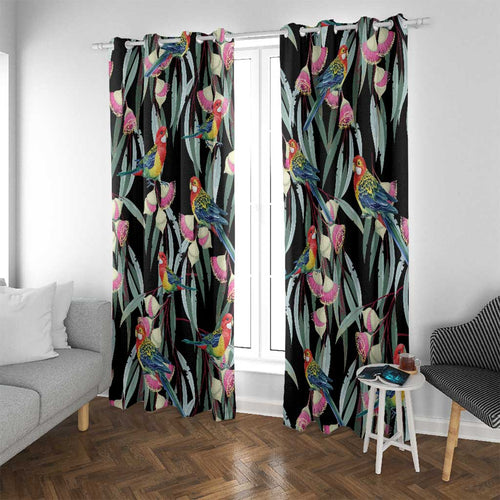 Eastern Rosella Australia Window Curtain Eucalyptus Blossom Seamless Style - Aussie Hoodie