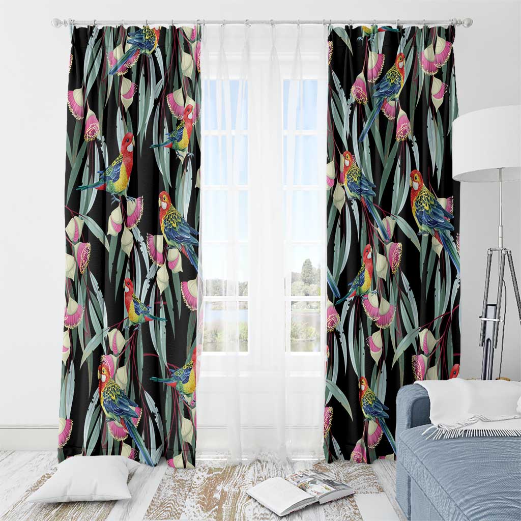 Eastern Rosella Australia Window Curtain Eucalyptus Blossom Seamless Style - Aussie Hoodie