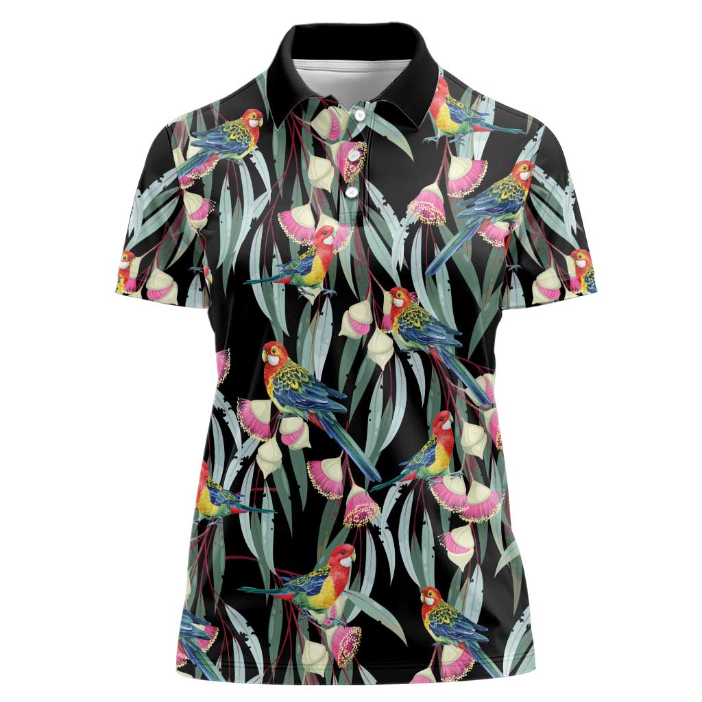 Eastern Rosella Australia Women Polo Shirt Eucalyptus Blossom Seamless Style - Aussie Hoodie