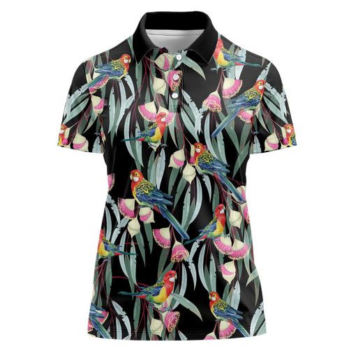 Eastern Rosella Australia Women Polo Shirt Eucalyptus Blossom Seamless Style - Aussie Hoodie