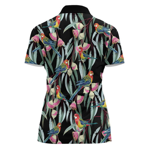 Eastern Rosella Australia Women Polo Shirt Eucalyptus Blossom Seamless Style - Aussie Hoodie