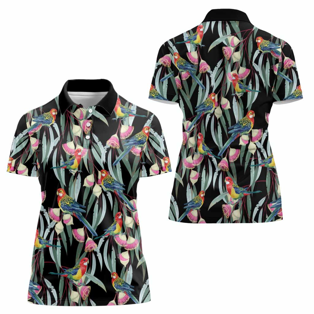 Eastern Rosella Australia Women Polo Shirt Eucalyptus Blossom Seamless Style - Aussie Hoodie