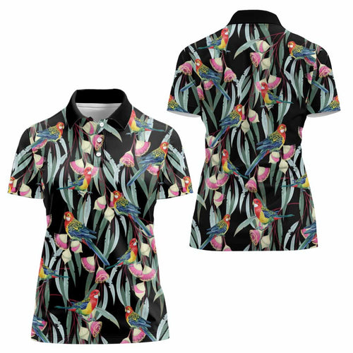 Eastern Rosella Australia Women Polo Shirt Eucalyptus Blossom Seamless Style - Aussie Hoodie