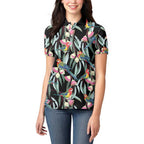 Eastern Rosella Australia Women Polo Shirt Eucalyptus Blossom Seamless Style - Aussie Hoodie