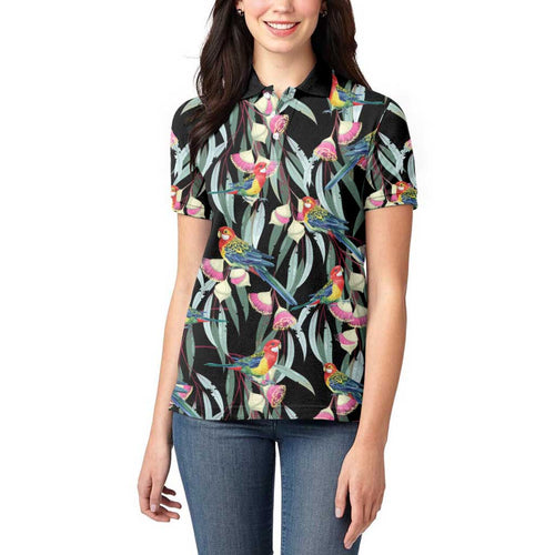 Eastern Rosella Australia Women Polo Shirt Eucalyptus Blossom Seamless Style - Aussie Hoodie