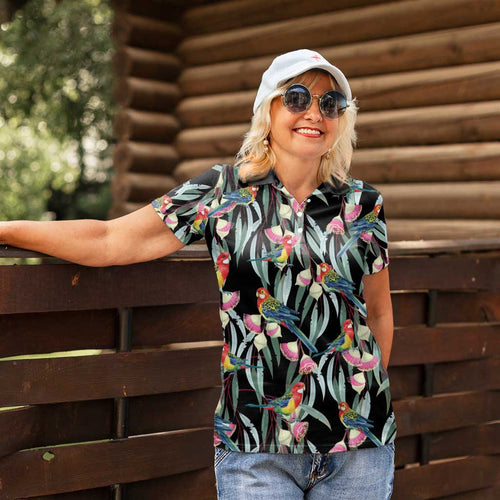 Eastern Rosella Australia Women Polo Shirt Eucalyptus Blossom Seamless Style - Aussie Hoodie