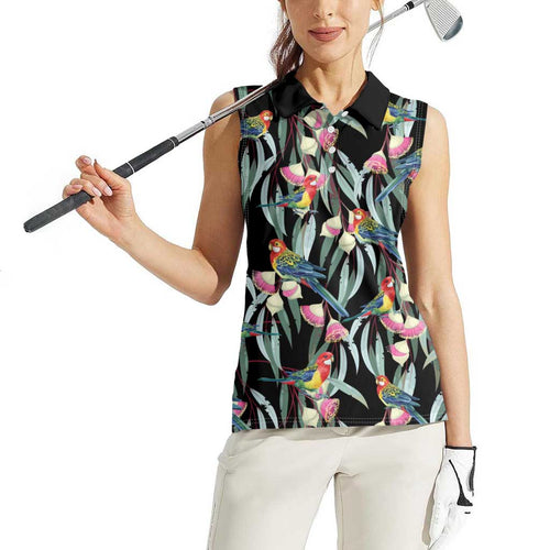 Eastern Rosella Australia Women Sleeveless Polo Shirt Eucalyptus Blossom Seamless Style - Aussie Hoodie