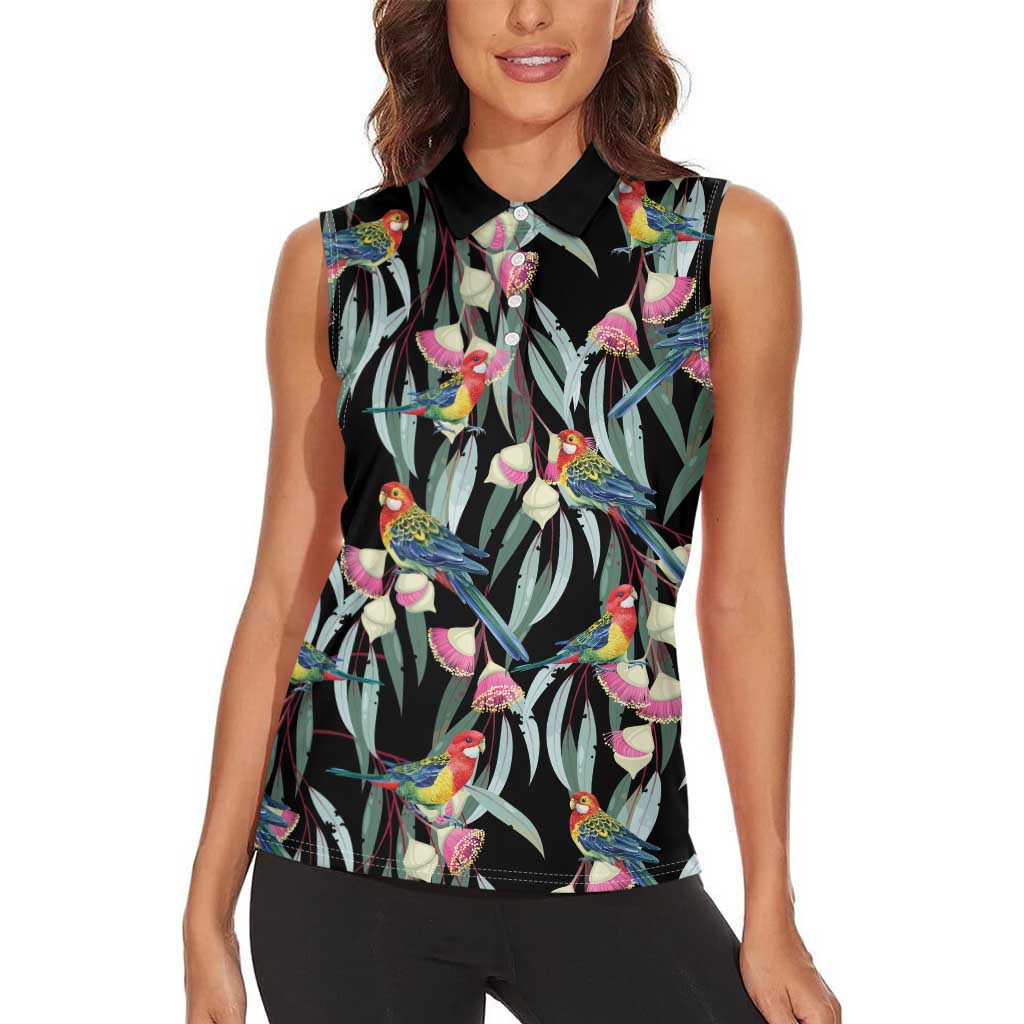 Eastern Rosella Australia Women Sleeveless Polo Shirt Eucalyptus Blossom Seamless Style - Aussie Hoodie