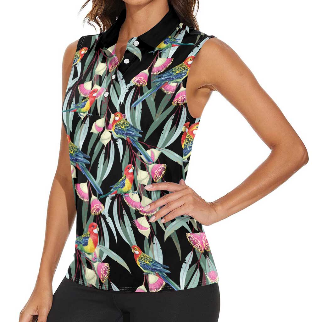 Eastern Rosella Australia Women Sleeveless Polo Shirt Eucalyptus Blossom Seamless Style - Aussie Hoodie